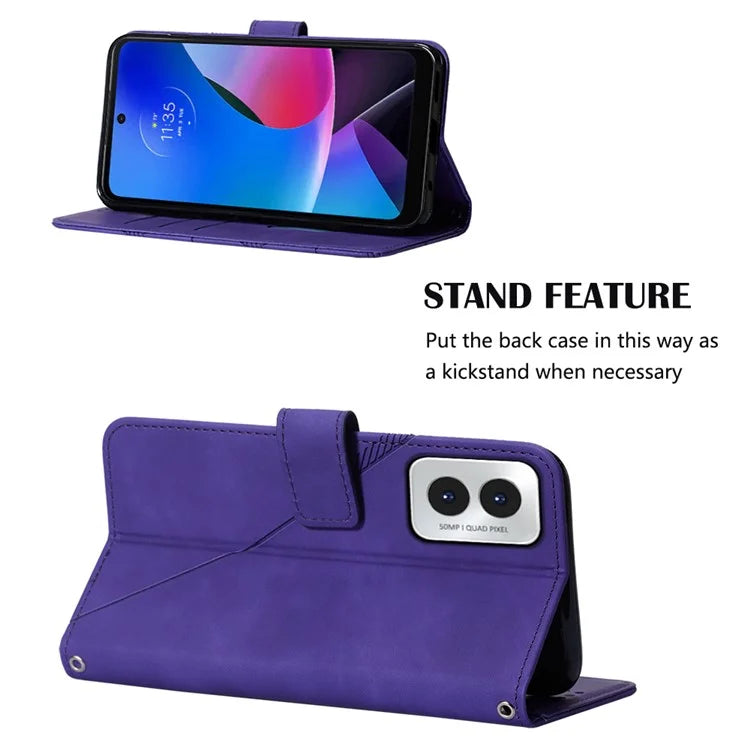 YB Imprinting Series-2 for Motorola Moto G Play (2024) 4G Leather Case Crossbody Wallet Cover