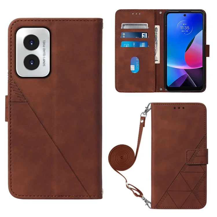 YB Imprinting Series-2 for Motorola Moto G Play (2024) 4G Leather Case Crossbody Wallet Cover