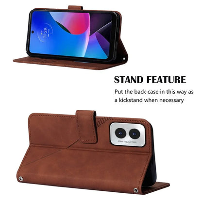YB Imprinting Series-2 for Motorola Moto G Play (2024) 4G Leather Case Crossbody Wallet Cover