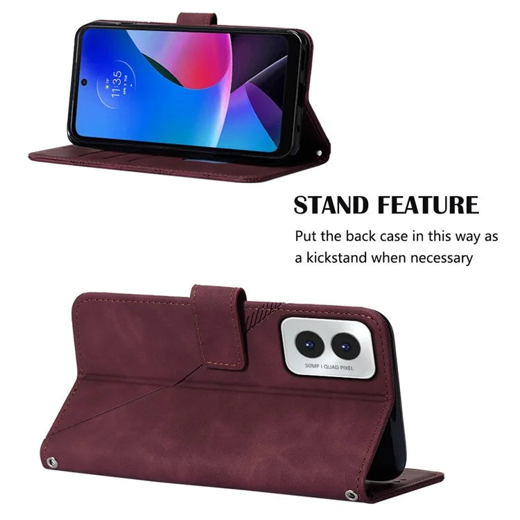 YB Imprinting Series-2 for Motorola Moto G Play (2024) 4G Leather Case Crossbody Wallet Cover
