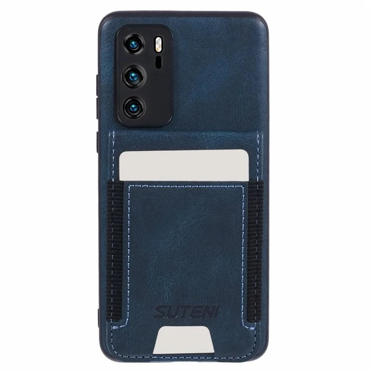 SUTENI H03 For Huawei P40 Case Waxy Texture Leather+TPU Phone Cover Kickstand