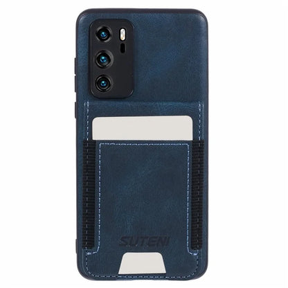 SUTENI H03 For Huawei P40 Case Waxy Texture Leather+TPU Phone Cover Kickstand