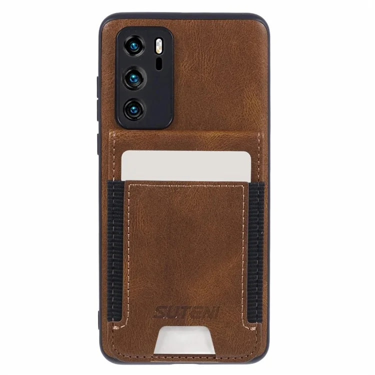 SUTENI H03 For Huawei P40 Case Waxy Texture Leather+TPU Phone Cover Kickstand