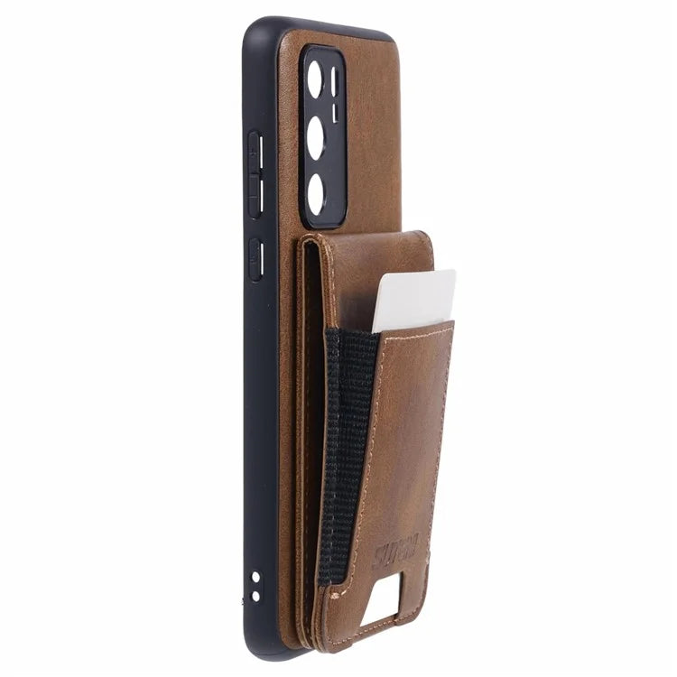 SUTENI H03 For Huawei P40 Case Waxy Texture Leather+TPU Phone Cover Kickstand