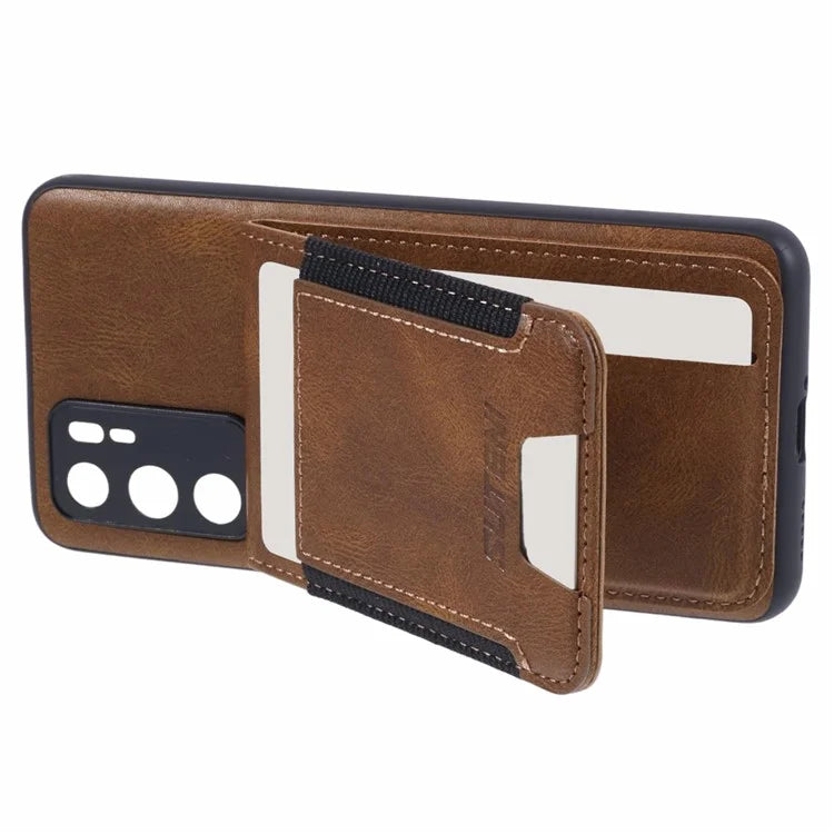 SUTENI H03 For Huawei P40 Case Waxy Texture Leather+TPU Phone Cover Kickstand