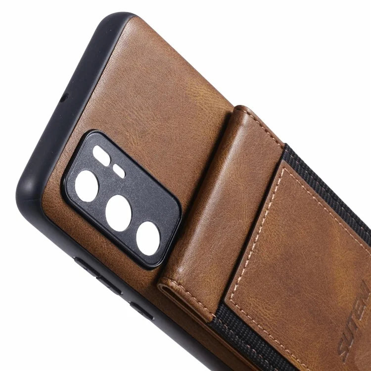 SUTENI H03 For Huawei P40 Case Waxy Texture Leather+TPU Phone Cover Kickstand