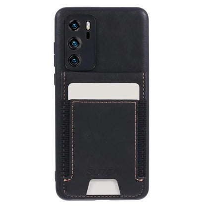 SUTENI H03 For Huawei P40 Case Waxy Texture Leather+TPU Phone Cover Kickstand