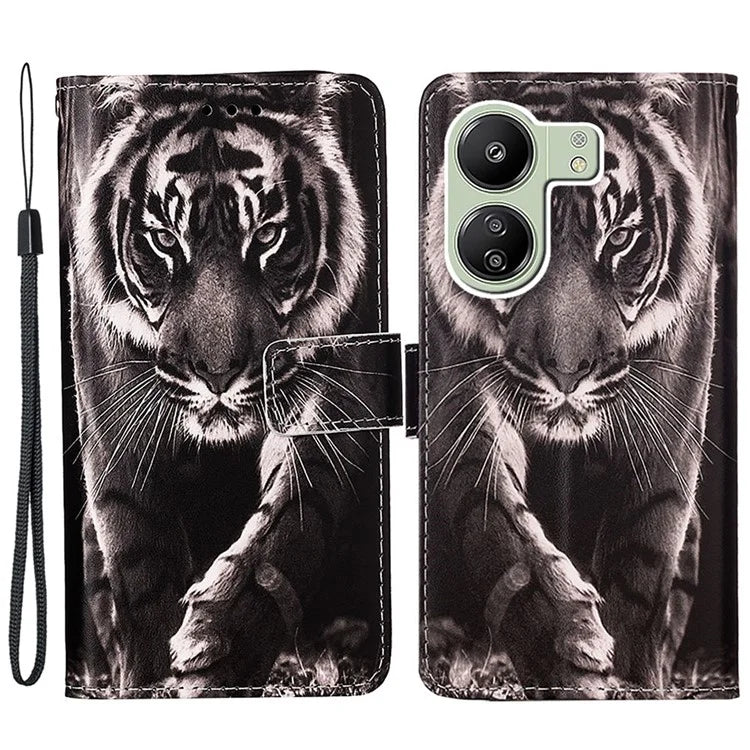 YB Pattern Printing Leather Series-4 for Xiaomi Redmi 13C 4G / Poco C65 4G Leather Case Wallet Flip Cover