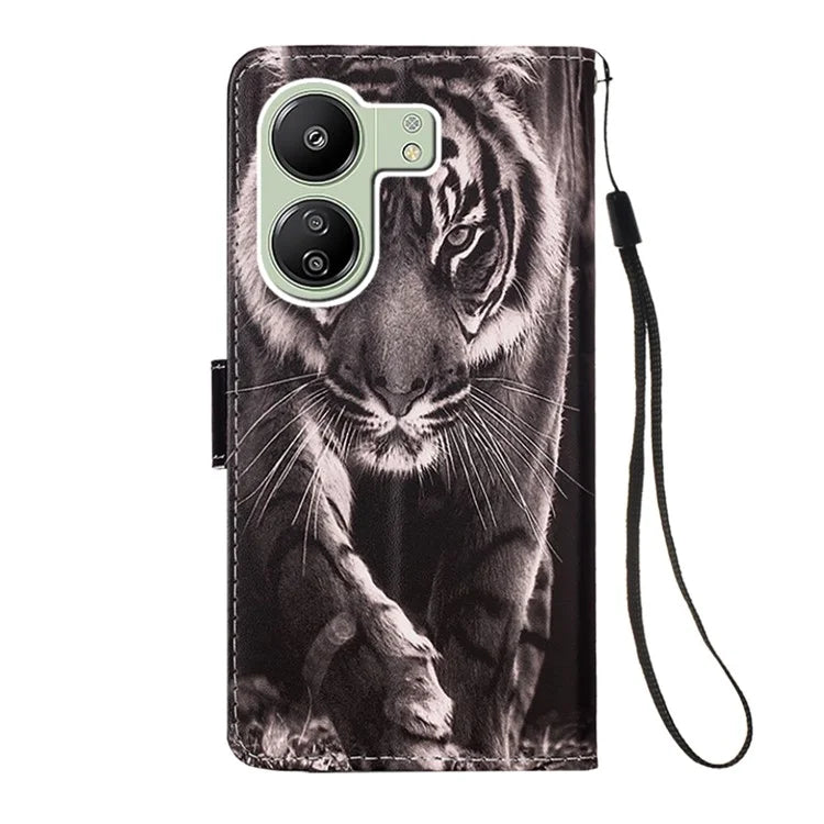 YB Pattern Printing Leather Series-4 for Xiaomi Redmi 13C 4G / Poco C65 4G Leather Case Wallet Flip Cover