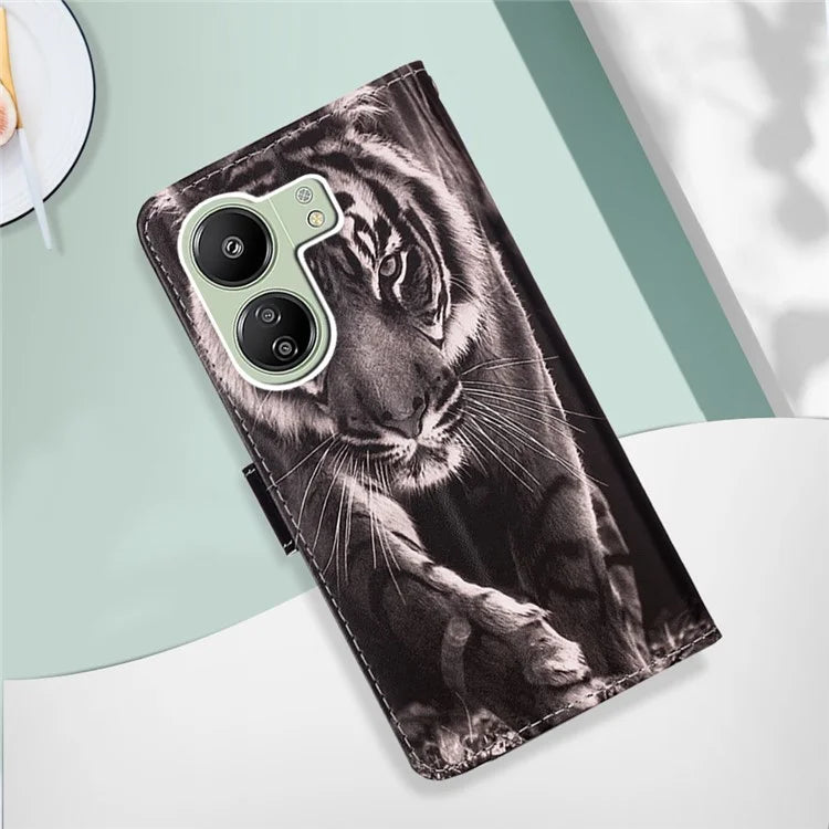 YB Pattern Printing Leather Series-4 for Xiaomi Redmi 13C 4G / Poco C65 4G Leather Case Wallet Flip Cover