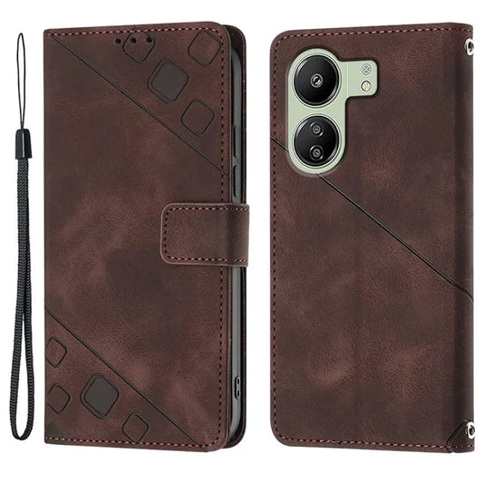 PT005 YB Imprinting Series-6 For Xiaomi Redmi 13C 4G / Poco C65 4G Wallet Leather Case with Strap