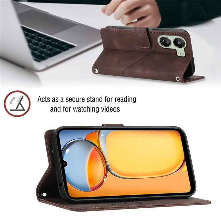 PT005 YB Imprinting Series-6 For Xiaomi Redmi 13C 4G / Poco C65 4G Wallet Leather Case with Strap