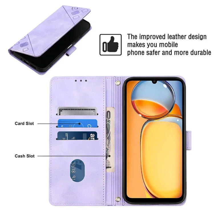 PT005 YB Imprinting Series-6 For Xiaomi Redmi 13C 4G / Poco C65 4G Wallet Leather Case with Strap