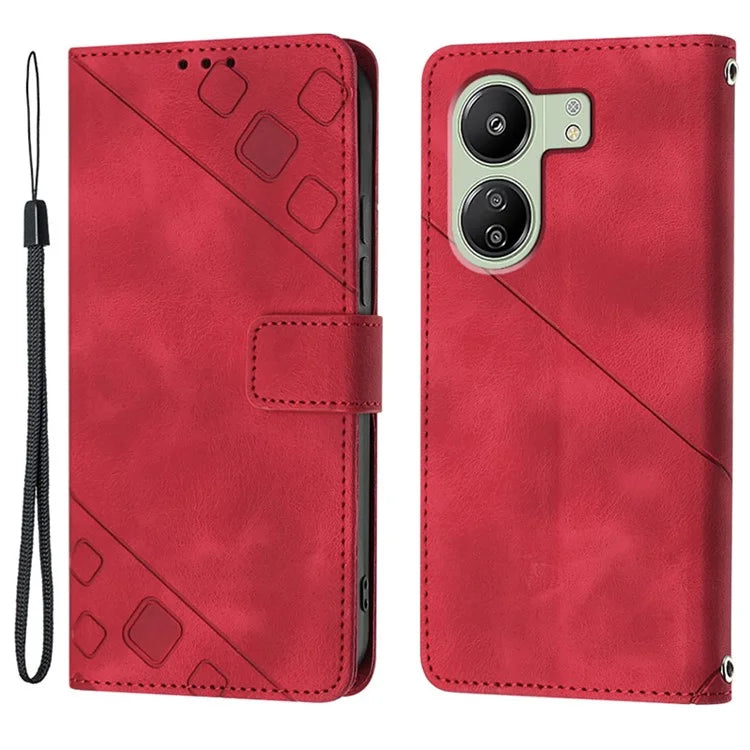 PT005 YB Imprinting Series-6 For Xiaomi Redmi 13C 4G / Poco C65 4G Wallet Leather Case with Strap