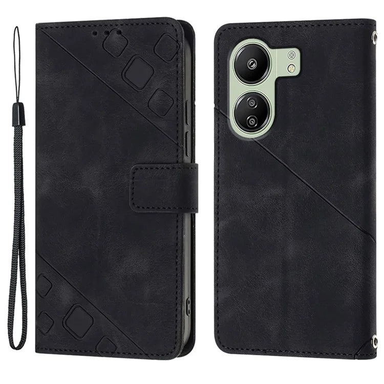 PT005 YB Imprinting Series-6 For Xiaomi Redmi 13C 4G / Poco C65 4G Wallet Leather Case with Strap