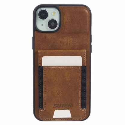SUTENI H03 For iPhone 14 Plus Back Phone Cover PU Leather Vertical Flip Kickstand Case