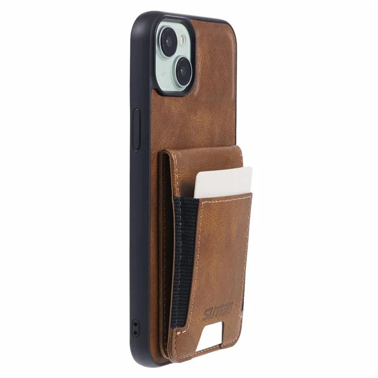SUTENI H03 For iPhone 14 Plus Back Phone Cover PU Leather Vertical Flip Kickstand Case