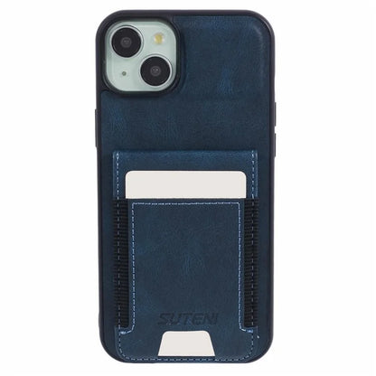 SUTENI H03 For iPhone 14 Plus Back Phone Cover PU Leather Vertical Flip Kickstand Case