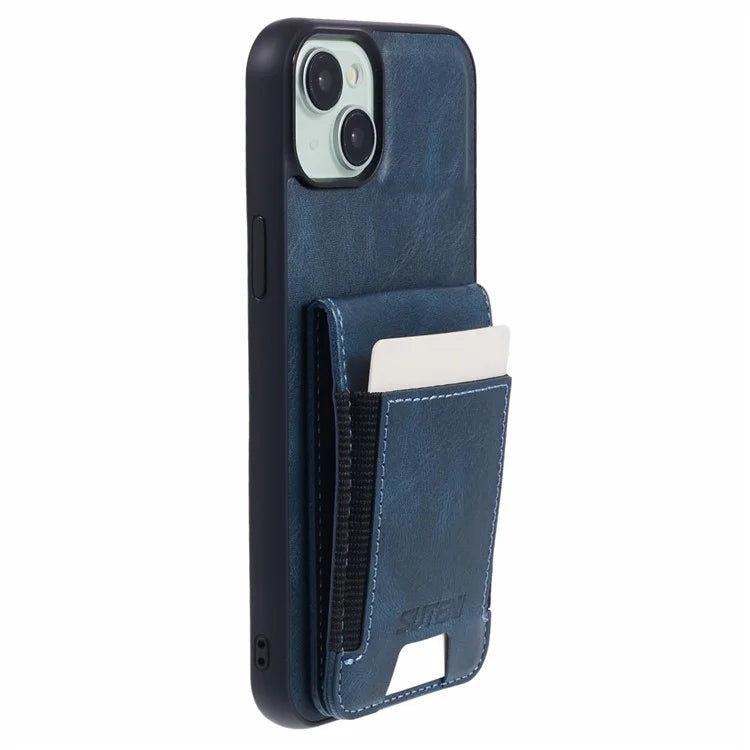 SUTENI H03 For iPhone 14 Plus Back Phone Cover PU Leather Vertical Flip Kickstand Case