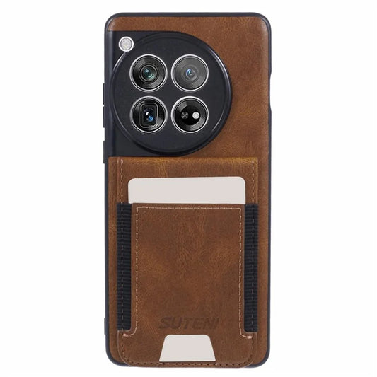 SUTENI H03 For OnePlus 12 5G Shockproof Cover Card Holder PU+TPU Kickstand Phone Case