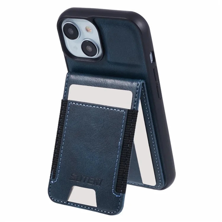 SUTENI H03 For iPhone 15 Case PU Leather Waxy Texture Card Slots Back Cover