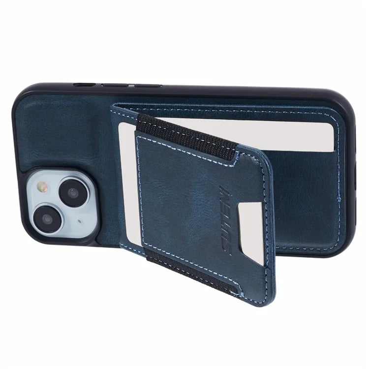 SUTENI H03 For iPhone 15 Case PU Leather Waxy Texture Card Slots Back Cover