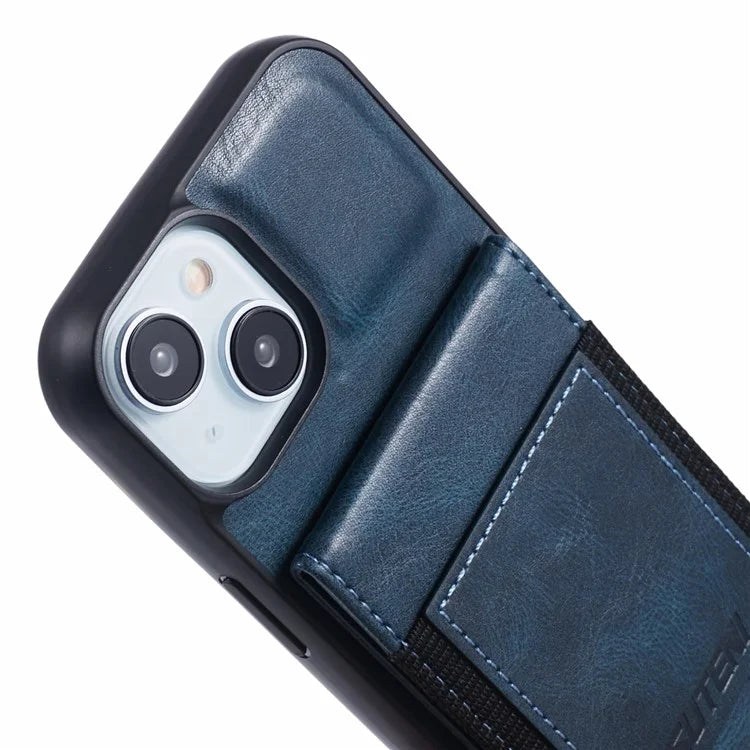 SUTENI H03 For iPhone 15 Case PU Leather Waxy Texture Card Slots Back Cover