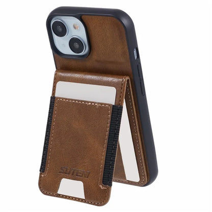 SUTENI H03 For iPhone 15 Case PU Leather Waxy Texture Card Slots Back Cover