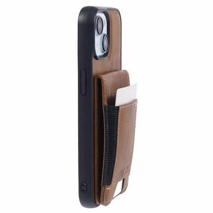 SUTENI H03 For iPhone 15 Case PU Leather Waxy Texture Card Slots Back Cover