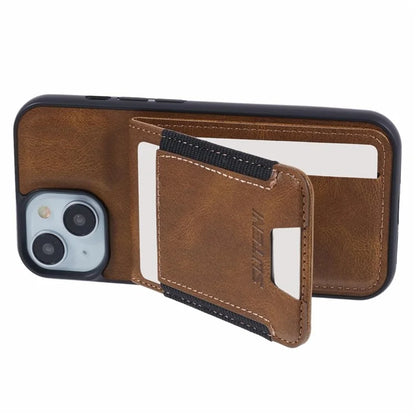SUTENI H03 For iPhone 15 Case PU Leather Waxy Texture Card Slots Back Cover