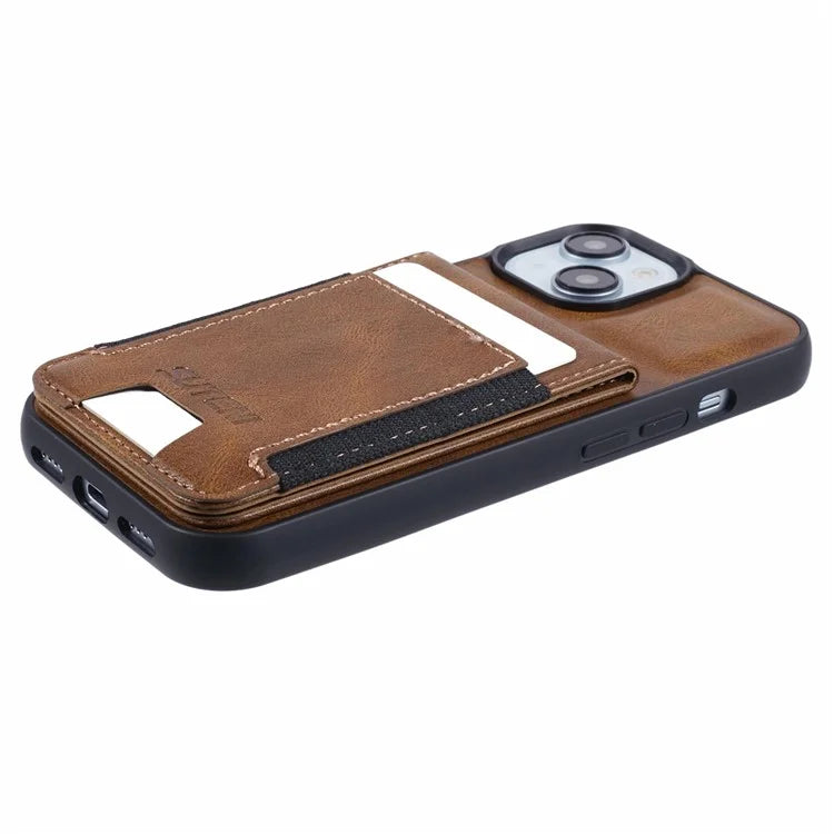 SUTENI H03 For iPhone 15 Case PU Leather Waxy Texture Card Slots Back Cover