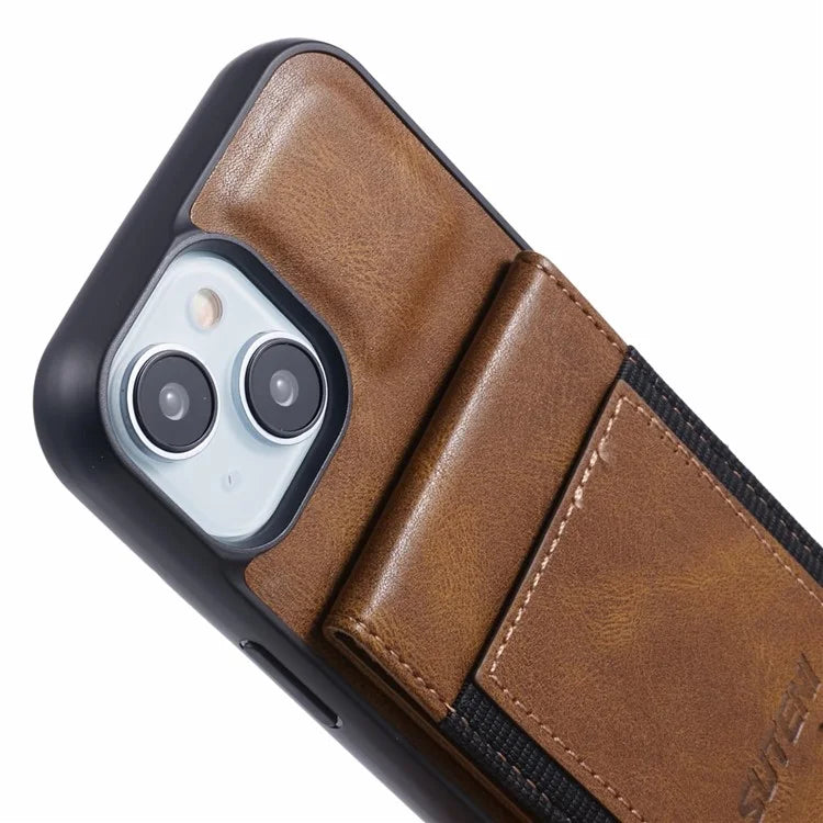 SUTENI H03 For iPhone 15 Case PU Leather Waxy Texture Card Slots Back Cover