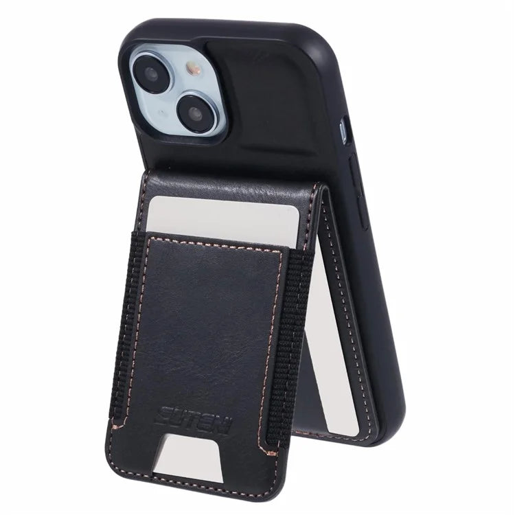 SUTENI H03 For iPhone 15 Case PU Leather Waxy Texture Card Slots Back Cover