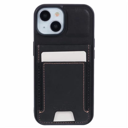 SUTENI H03 For iPhone 15 Case PU Leather Waxy Texture Card Slots Back Cover