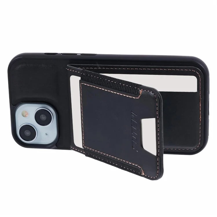 SUTENI H03 For iPhone 15 Case PU Leather Waxy Texture Card Slots Back Cover