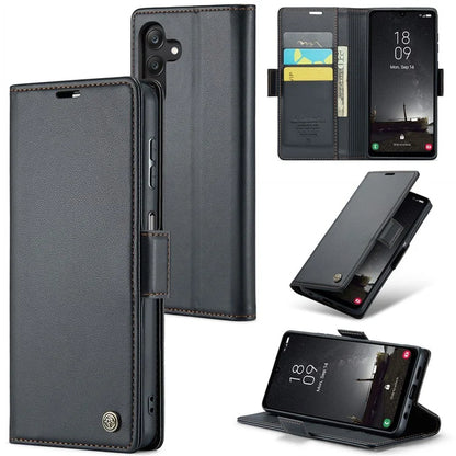 CASEME 023 Series For Samsung Galaxy A25 5G (Global) (161.0 x 76.5 x 8.3mm) Case RFID Blocking Leather Phone Cover