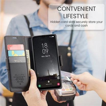 CASEME 023 Series For Samsung Galaxy A25 5G (Global) (161.0 x 76.5 x 8.3mm) Case RFID Blocking Leather Phone Cover