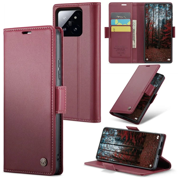 CASEME 023 Series For Xiaomi 14 Magnetic Phone Case RFID Blocking Litchi Texture Cover