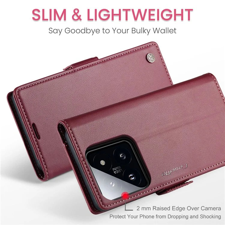 CASEME 023 Series For Xiaomi 14 Magnetic Phone Case RFID Blocking Litchi Texture Cover