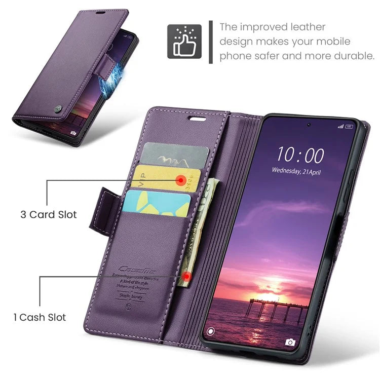 CASEME 023 Series For Xiaomi 14 Magnetic Phone Case RFID Blocking Litchi Texture Cover