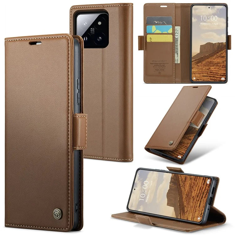 CASEME 023 Series For Xiaomi 14 Magnetic Phone Case RFID Blocking Litchi Texture Cover
