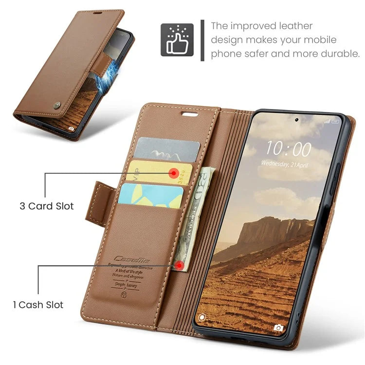 CASEME 023 Series For Xiaomi 14 Magnetic Phone Case RFID Blocking Litchi Texture Cover