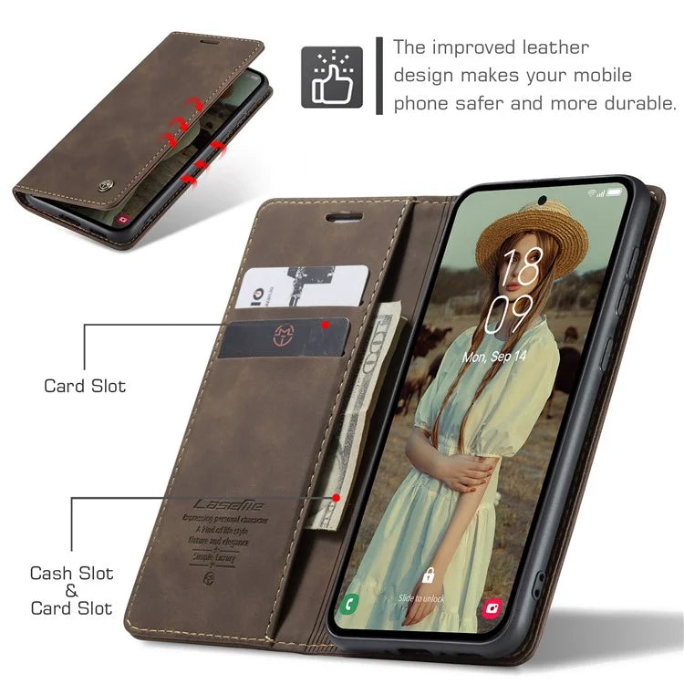 CASEME 013 Series For Samsung Galaxy A55 5G Case PU Leather Stand View Business Phone Cover