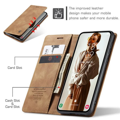 CASEME 013 Series For Samsung Galaxy A35 5G Case Stand Magnetic PU Leather Phone Cover