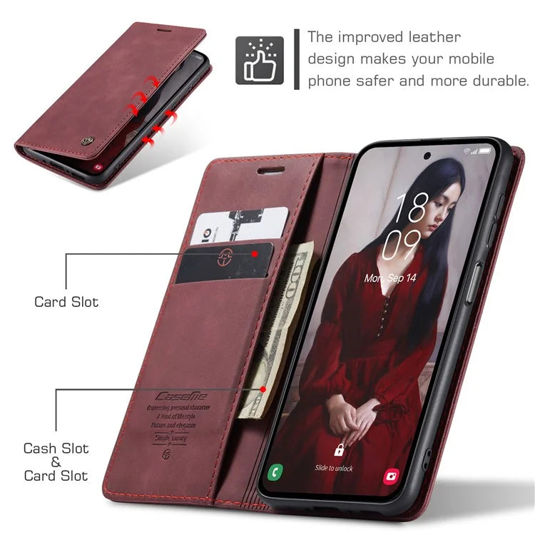 CASEME 013 Series For Samsung Galaxy A35 5G Case Stand Magnetic PU Leather Phone Cover
