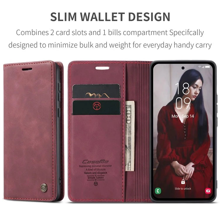 CASEME 013 Series For Samsung Galaxy A35 5G Case Stand Magnetic PU Leather Phone Cover