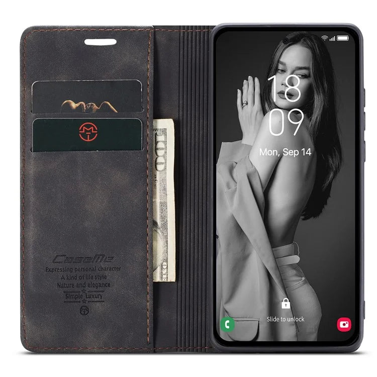CASEME 013 Series For Samsung Galaxy A35 5G Case Stand Magnetic PU Leather Phone Cover