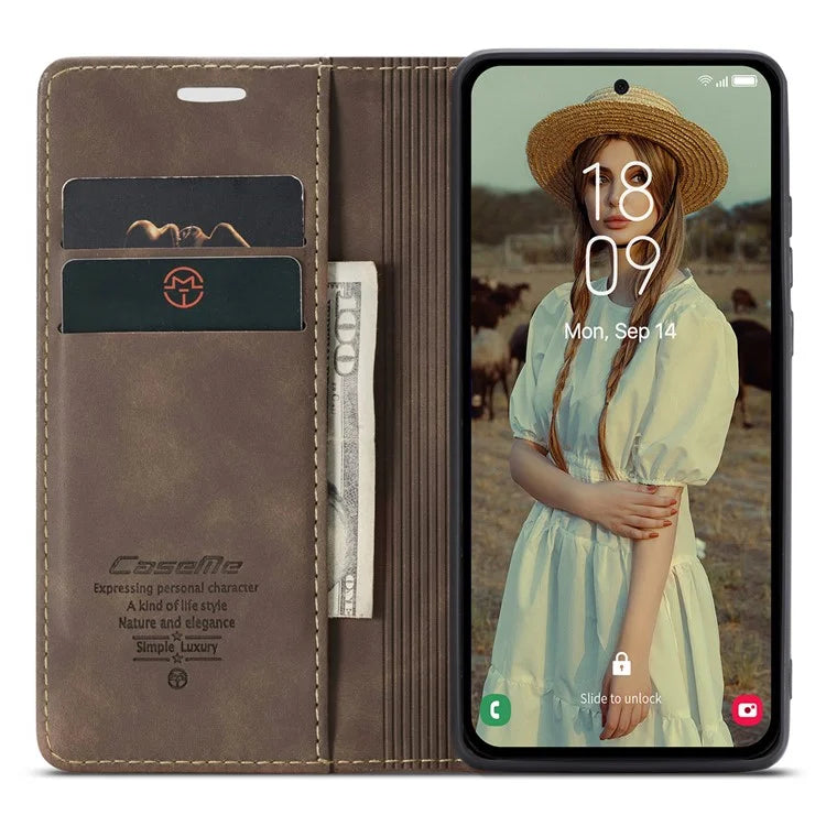 CASEME 013 Series For Samsung Galaxy A35 5G Case Stand Magnetic PU Leather Phone Cover
