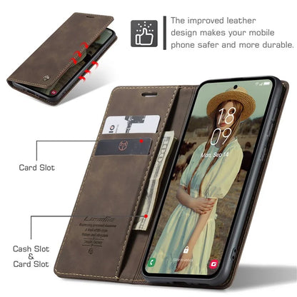 CASEME 013 Series For Samsung Galaxy A35 5G Case Stand Magnetic PU Leather Phone Cover