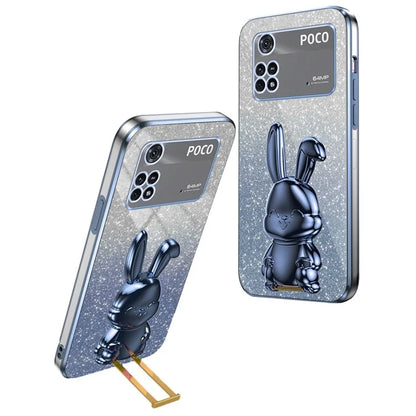 For Xiaomi Poco M4 Pro 4G Case Cartoon Rabbit PC+TPU Phone Cover with Pull-out Kickstand